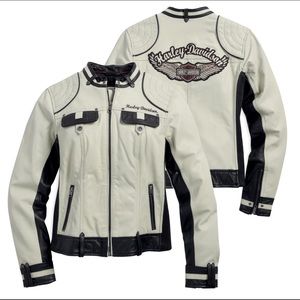 Harley-Davidson Women’s White and Black Leather Jacket - XS
